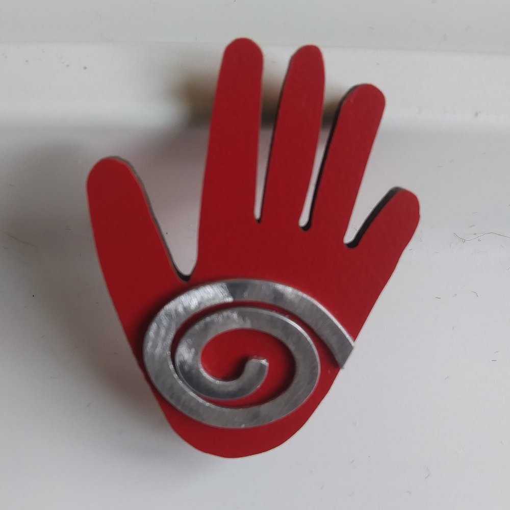 Artisan Handmade | Red Laminate Hand Whimsical Pin